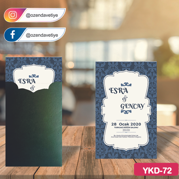 ozen-davetiye-Düğün Davetiyesi - Yeşil Kraft Zarflı Davetiye Model No:72